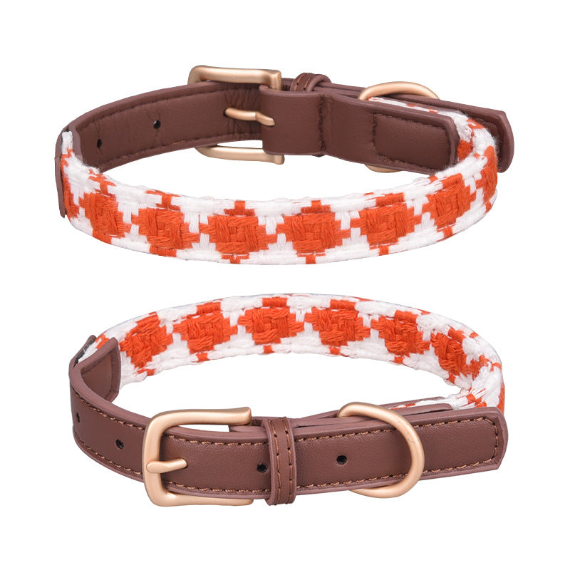 Additional view of Plaid Dog Collar — Soft Woven Linen Comfort Collar