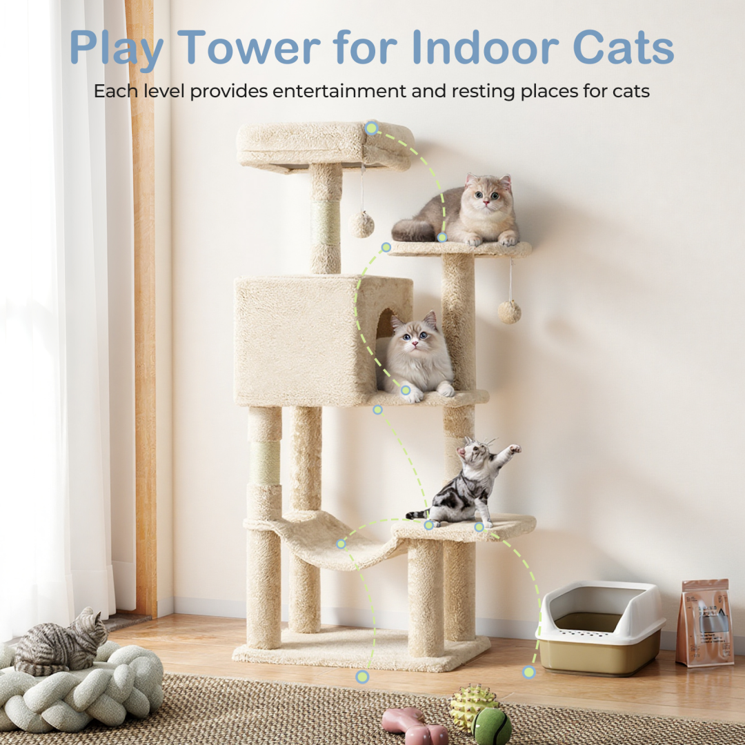 44-Inch Cat Tree Tower with Sisal Scratching Posts & Hammock