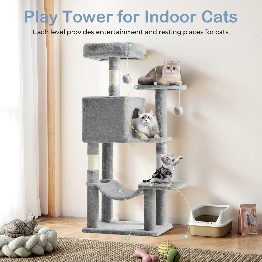 44-Inch Cat Tree Tower with Sisal Scratching Posts & Hammock