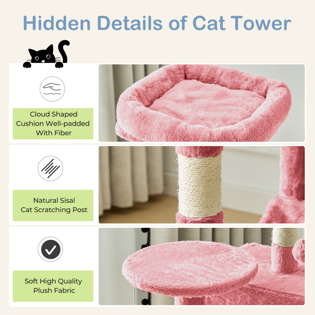 44-Inch Cat Tree Tower with Sisal Scratching Posts & Hammock
