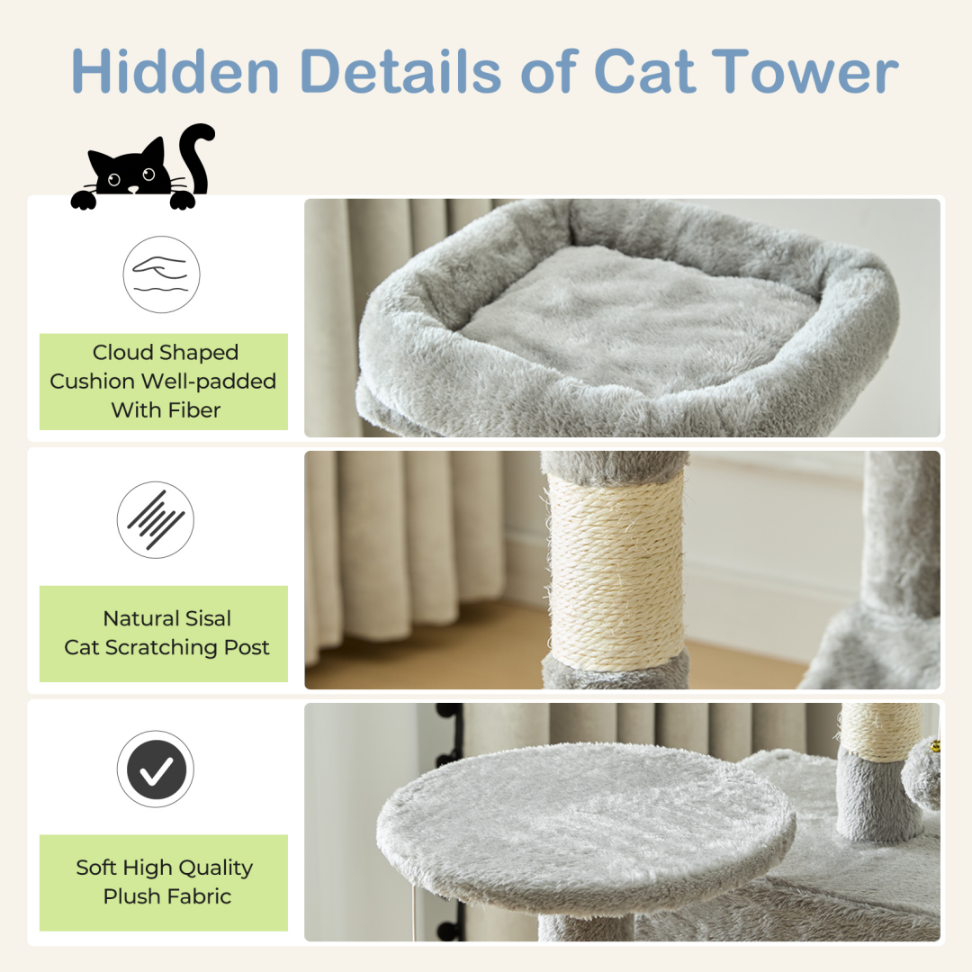 44-Inch Cat Tree Tower with Sisal Scratching Posts & Hammock