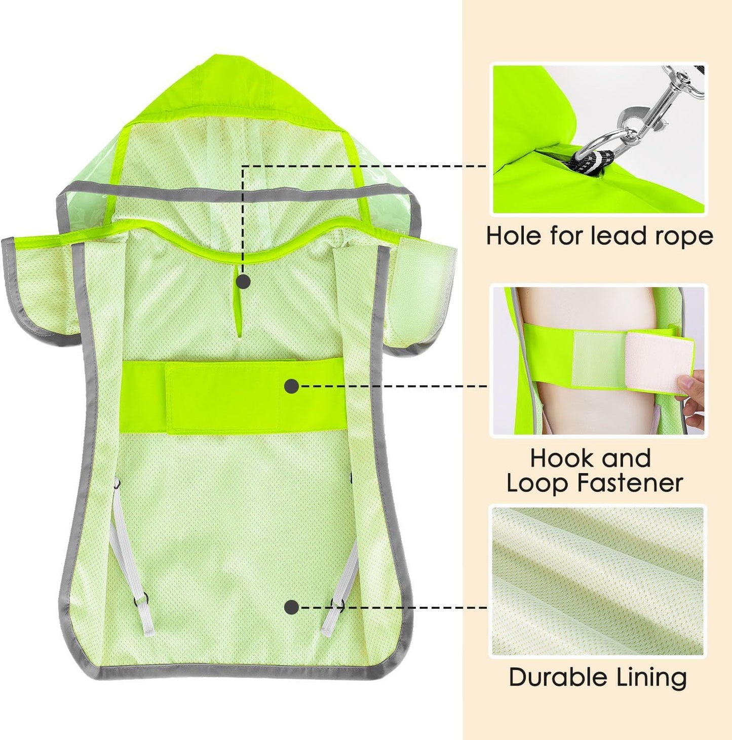 Hooded Dog Raincoat with Clear Visor Cap for Small Dogs