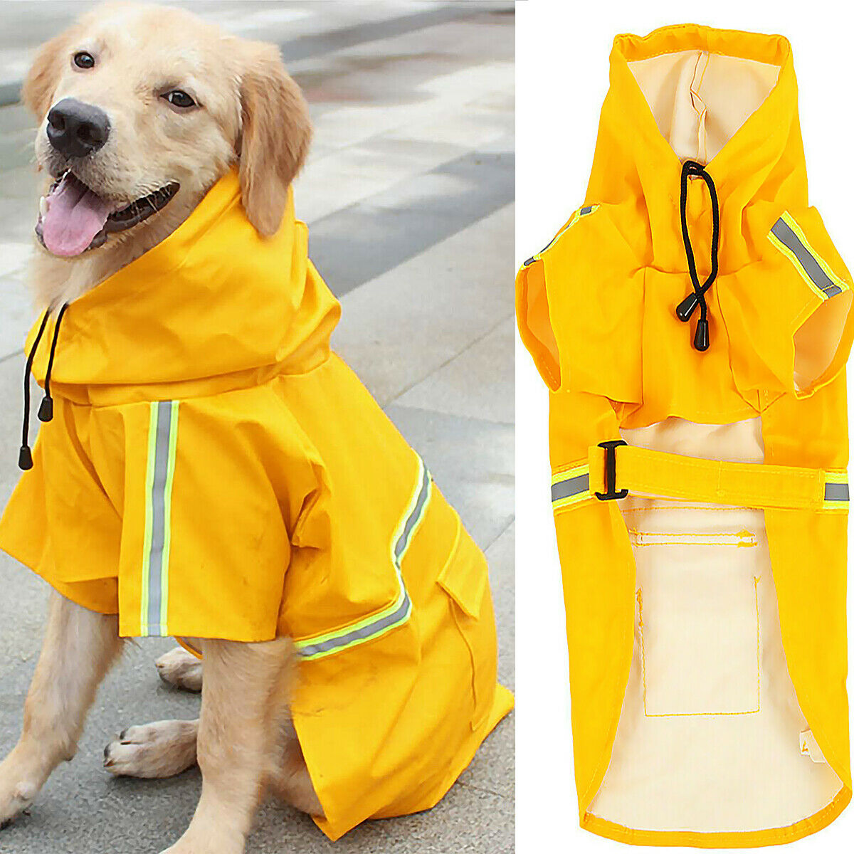 Hooded Dog Raincoat with Reflective Stripe & Leash Hole