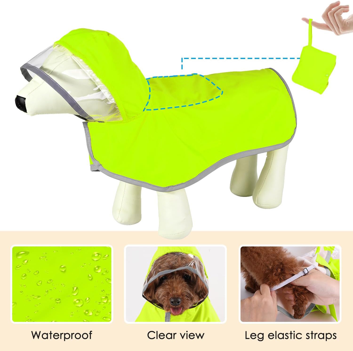 Hooded Dog Raincoat with Clear Visor Cap for Small Dogs