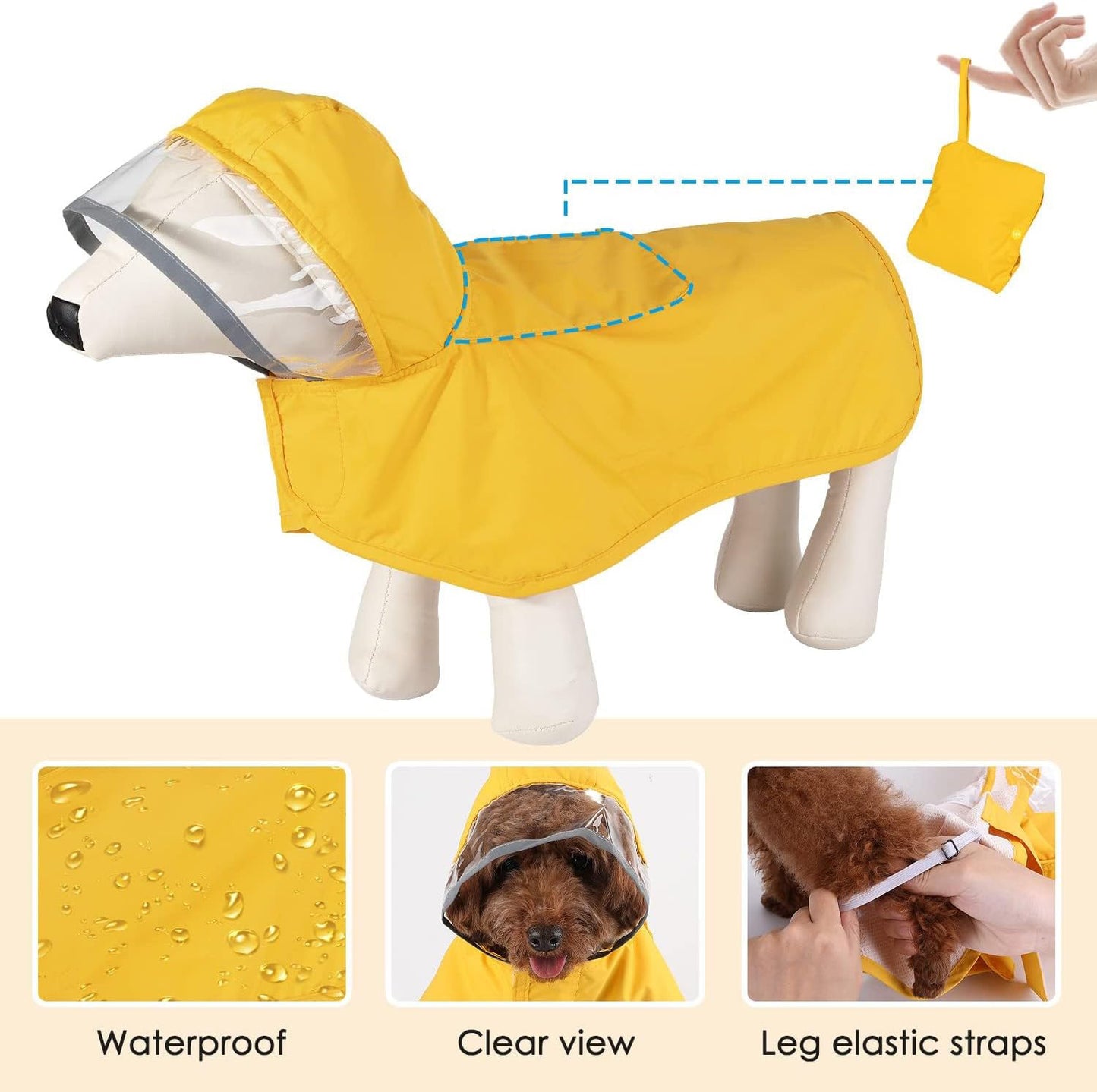 Hooded Dog Raincoat with Clear Visor Cap for Small Dogs