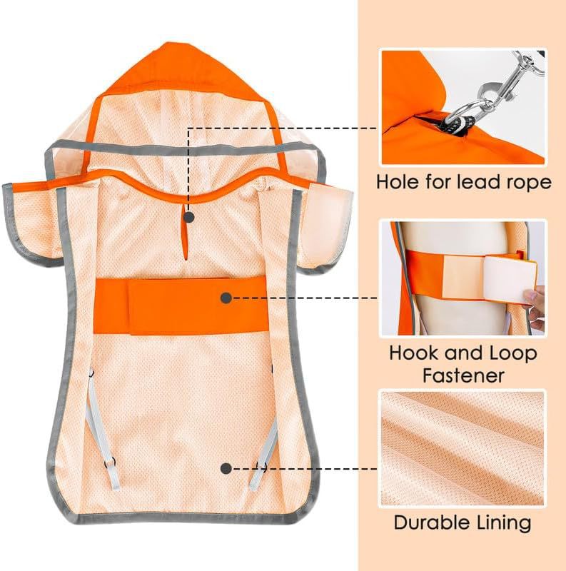 Hooded Dog Raincoat with Clear Visor Cap for Small Dogs