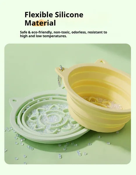 Collapsible Dog Travel Bowl with Suction Cups & Slow-Feeder