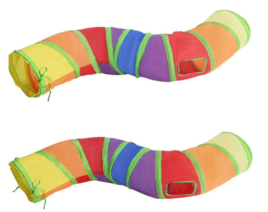 Collapsible Cat Tunnel Toy — Rainbow S-Shaped Hideaway
