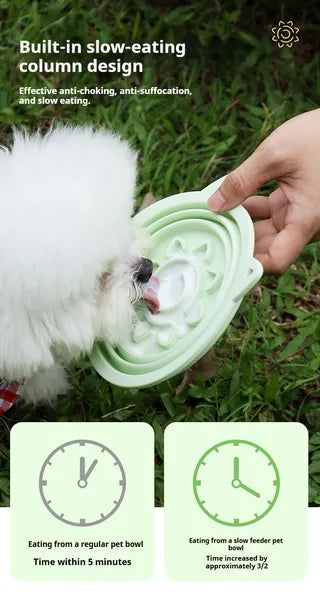 Collapsible Dog Travel Bowl with Suction Cups & Slow-Feeder