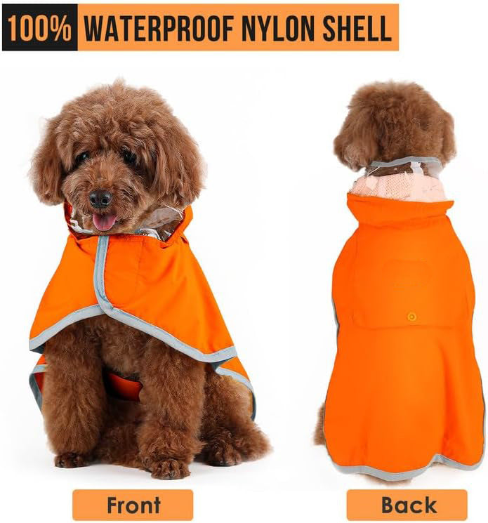 Hooded Dog Raincoat with Clear Visor Cap for Small Dogs