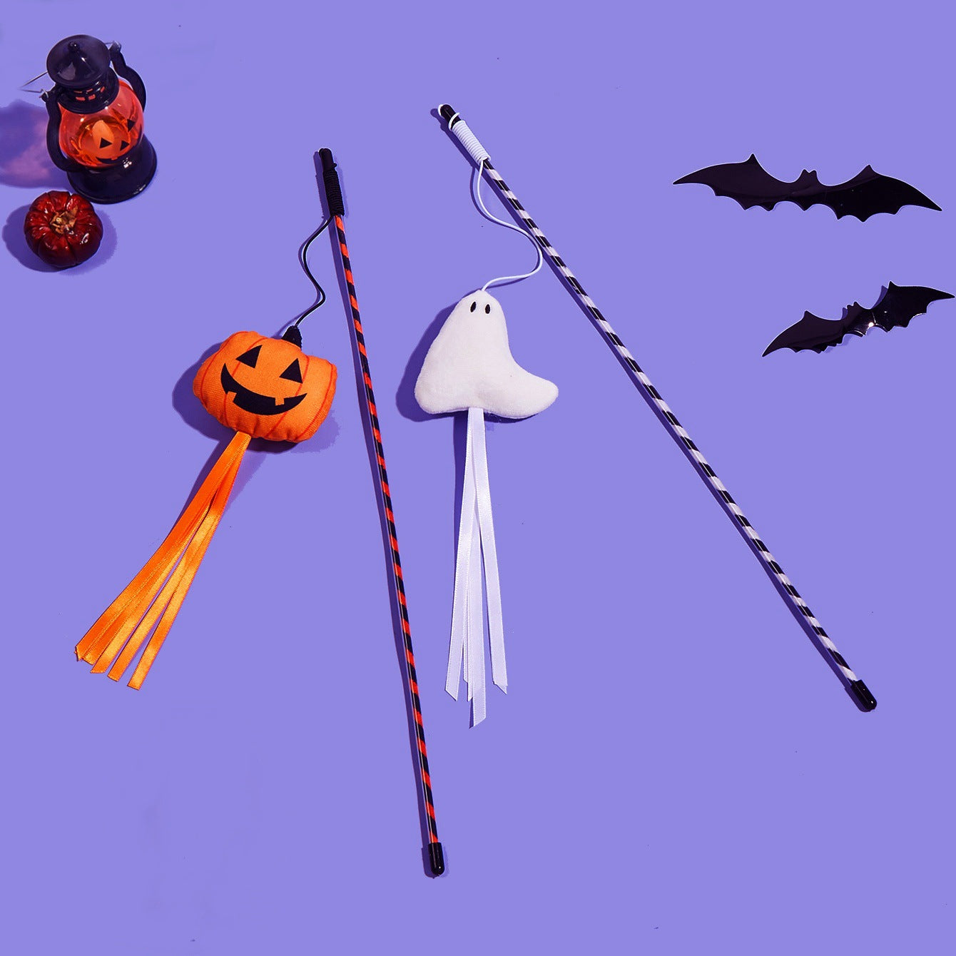 Additional view of Halloween Cat Teaser Wand — Ghost & Pumpkin Plush Toy