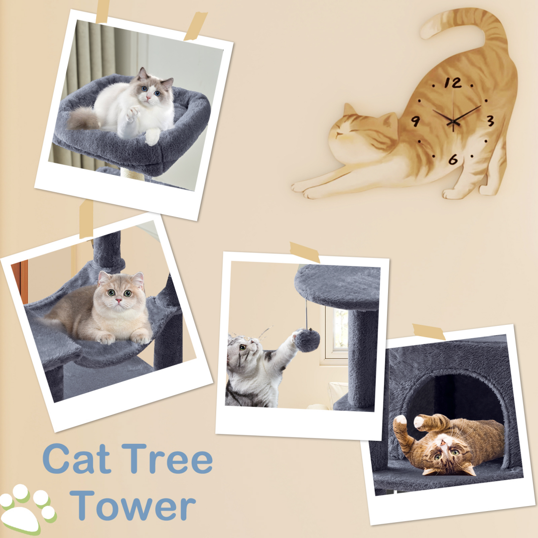 44-Inch Cat Tree Tower with Sisal Scratching Posts & Hammock