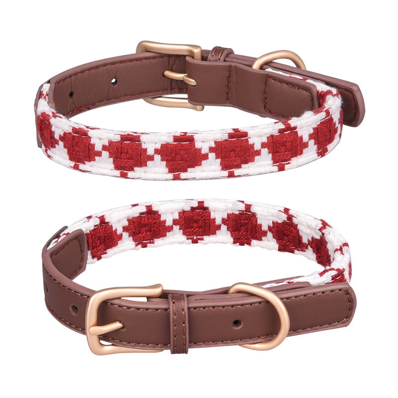 Additional view of Plaid Dog Collar — Soft Woven Linen Comfort Collar