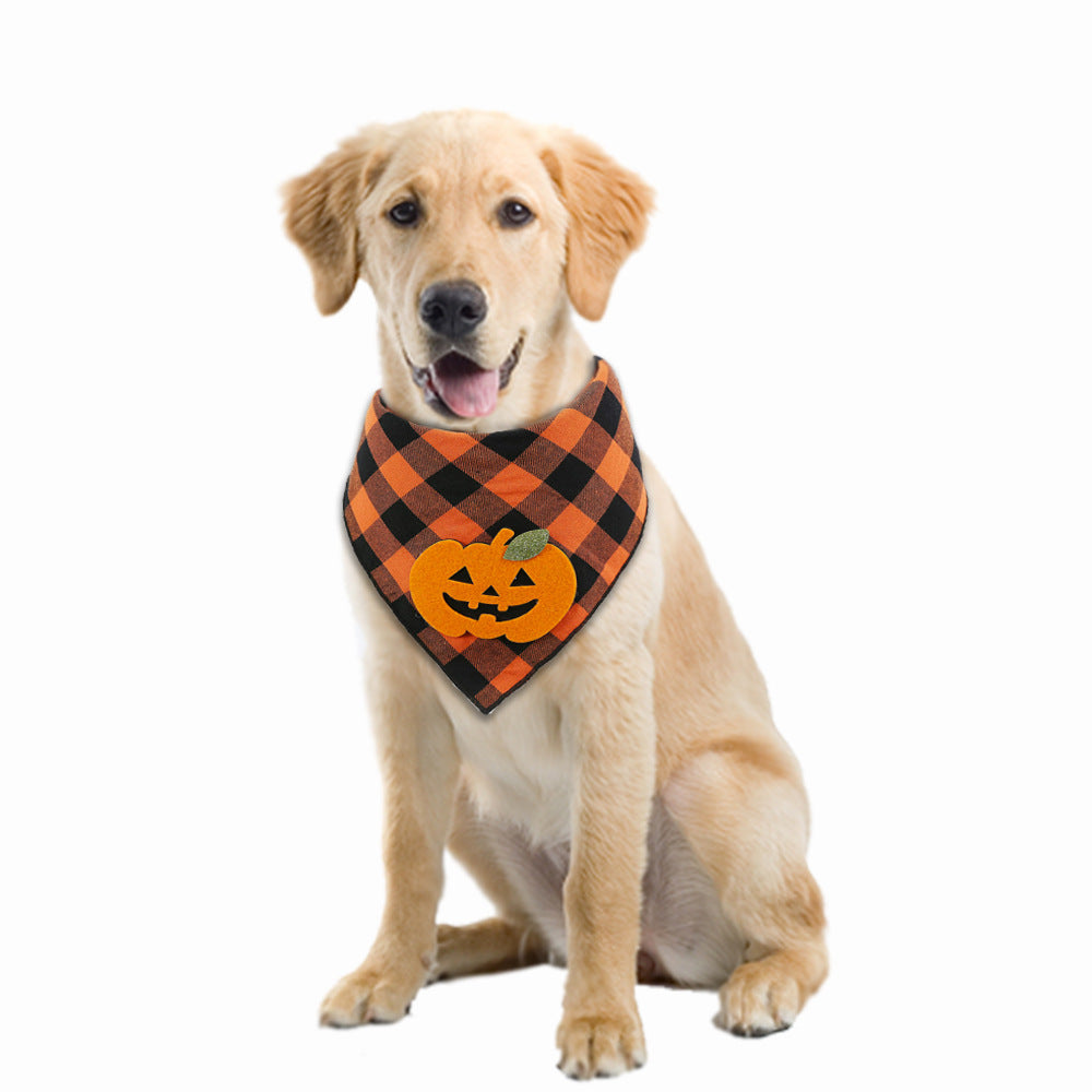 Additional view of Halloween Dog Bandana with Pumpkin & Skeleton Appliques