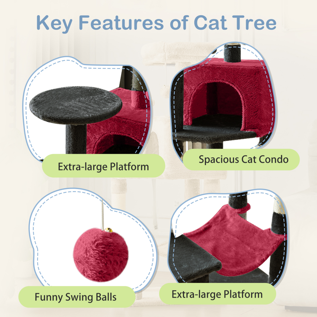44-Inch Cat Tree Tower with Sisal Scratching Posts & Hammock