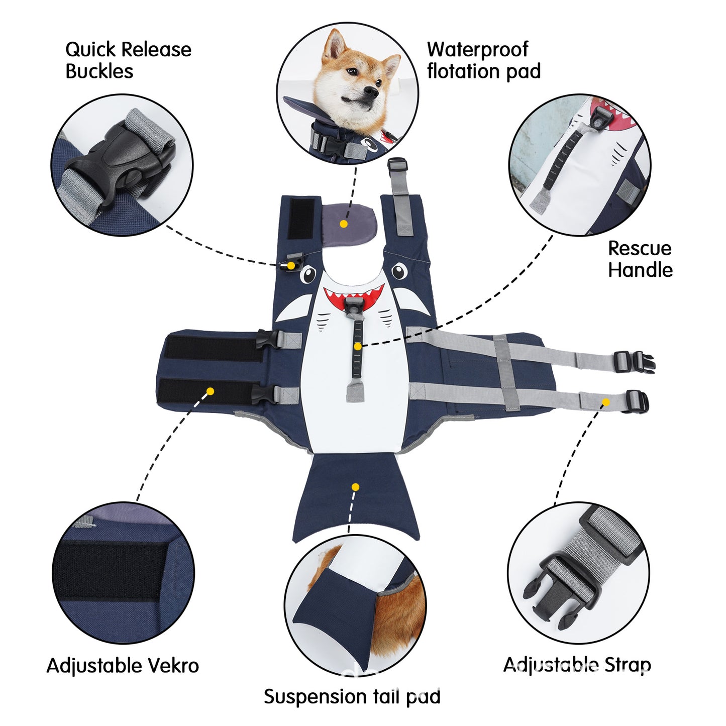 Dog Life Jacket — Shark Swim Vest with Safety Handle