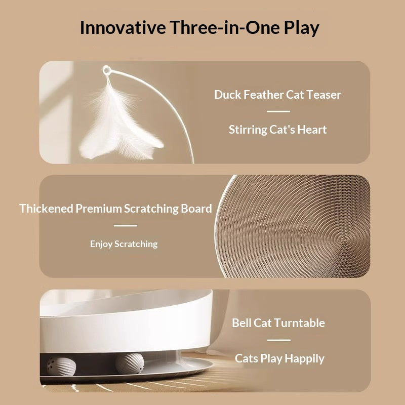 3-in-1 Cat Scratcher with Feather Teaser & Bell Ball