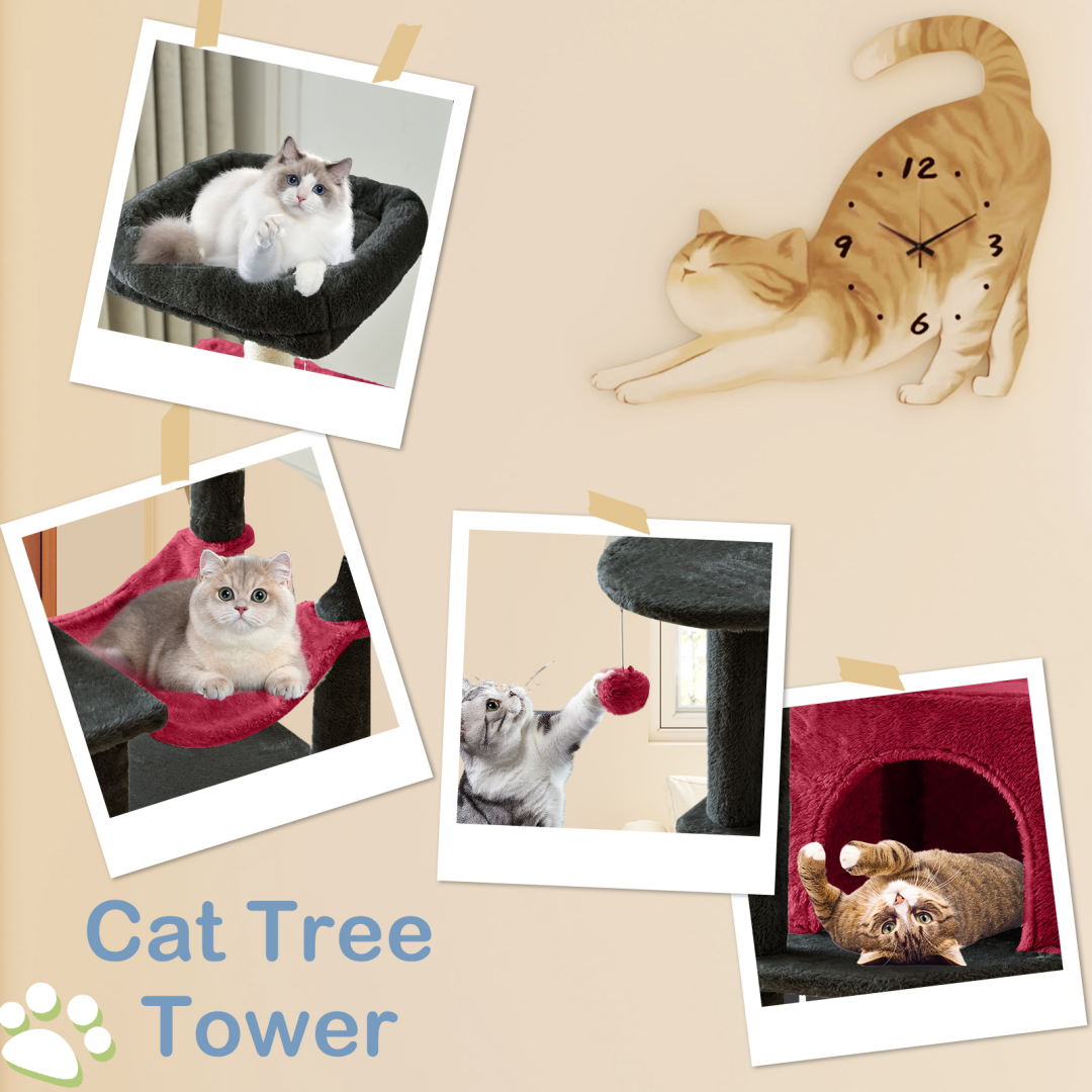 44-Inch Cat Tree Tower with Sisal Scratching Posts & Hammock