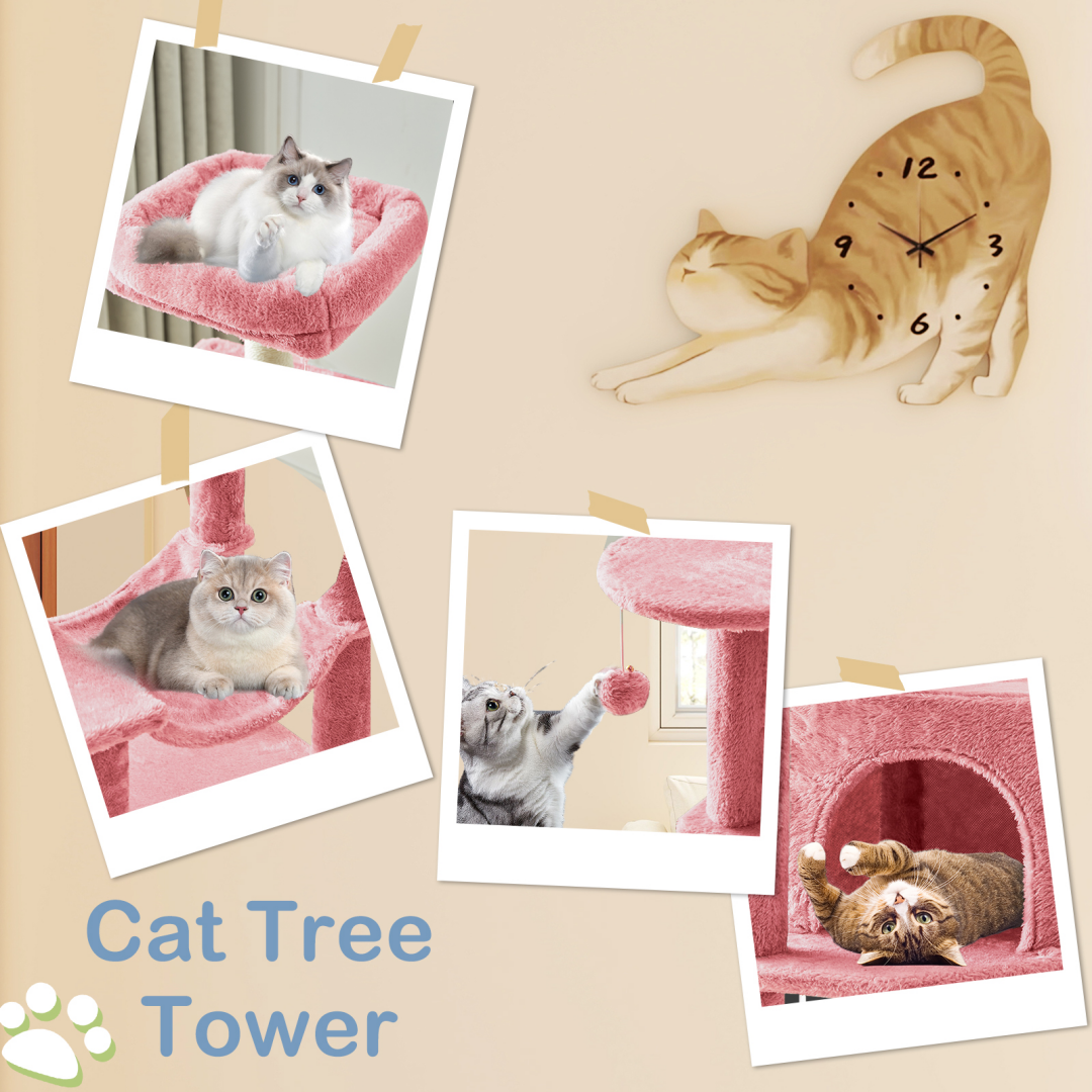 44-Inch Cat Tree Tower with Sisal Scratching Posts & Hammock