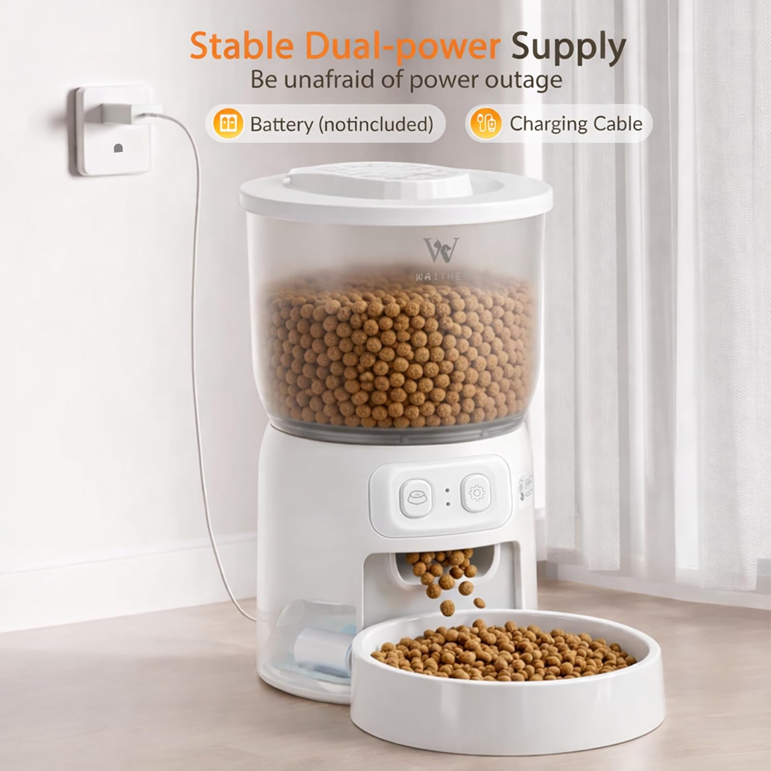 Waithem Wi-Fi Automatic Cat Feeder, Timed Dry Food Dispenser, App-Programmable Portion Control, Up To 10 Meals Per Day, Dual Power Supply, Suitable For Cats And Small Dogs