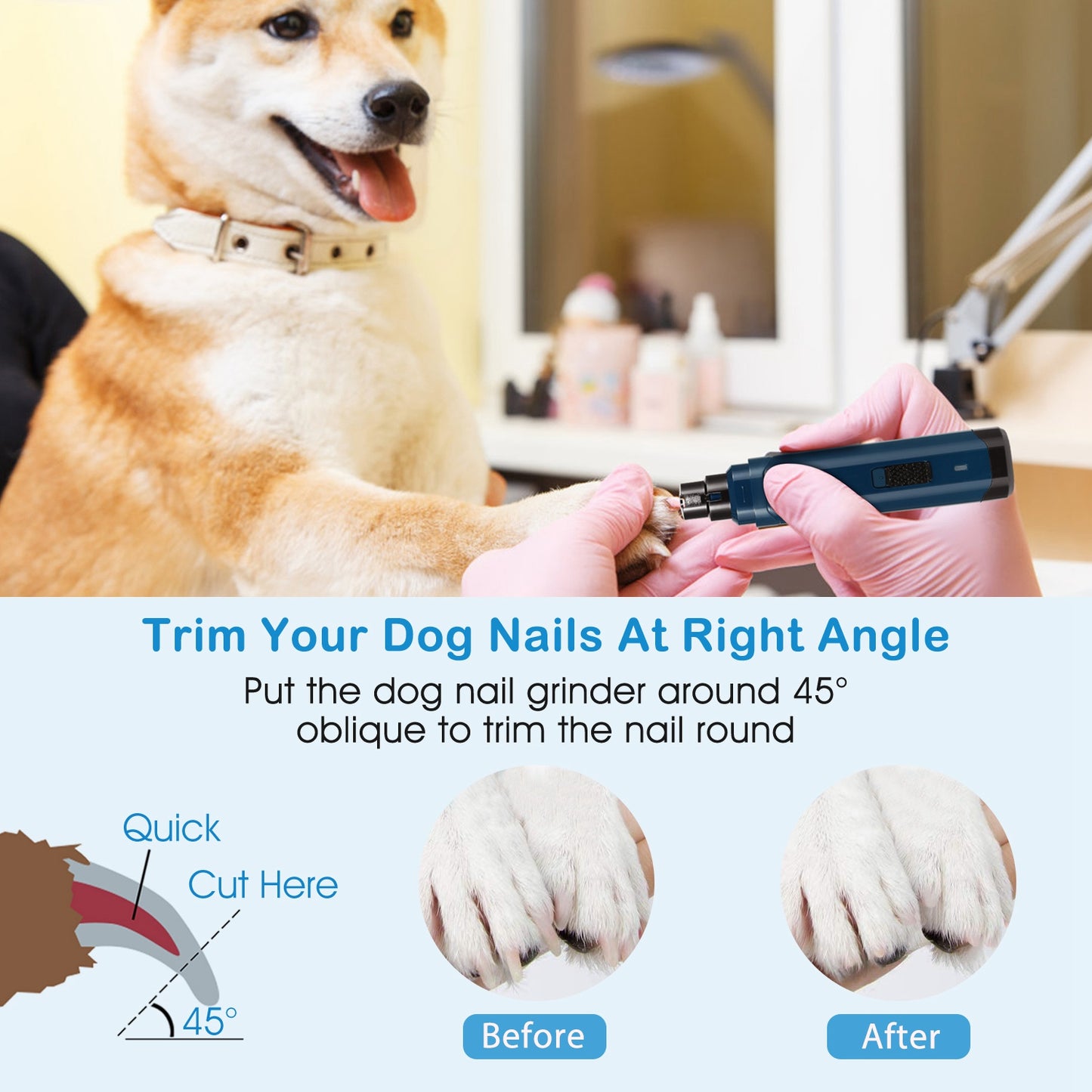 Quiet Dog Nail Grinder — Cordless USB Rechargeable Paw Care