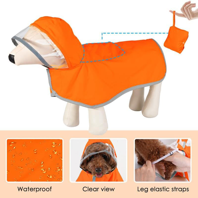 Hooded Dog Raincoat with Clear Visor Cap for Small Dogs