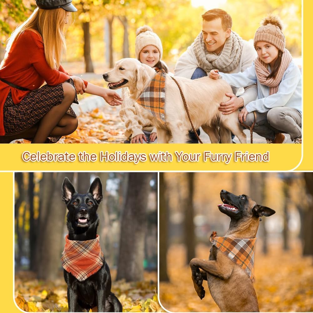 Additional view of Fall Plaid Dog Bandana with Tassels — Cozy Autumn Scarf