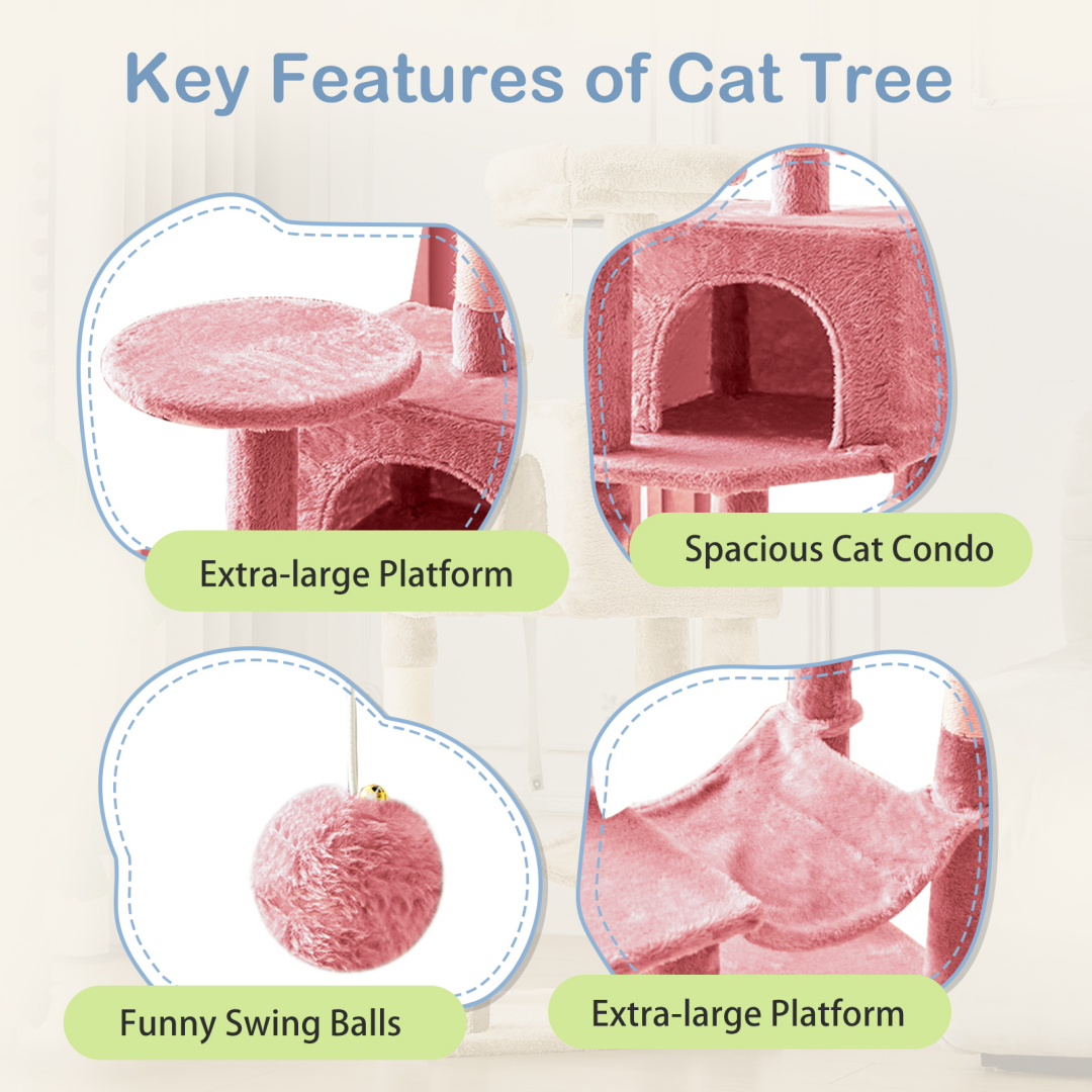 44-Inch Cat Tree Tower with Sisal Scratching Posts & Hammock