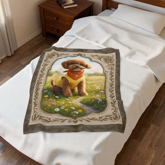 Custom Wildflower Meadow Pet Portrait Blanket | Petopia Dreams
