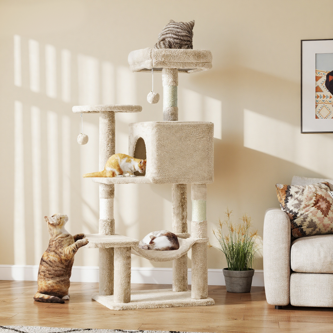 44-Inch Cat Tree Tower with Sisal Scratching Posts & Hammock