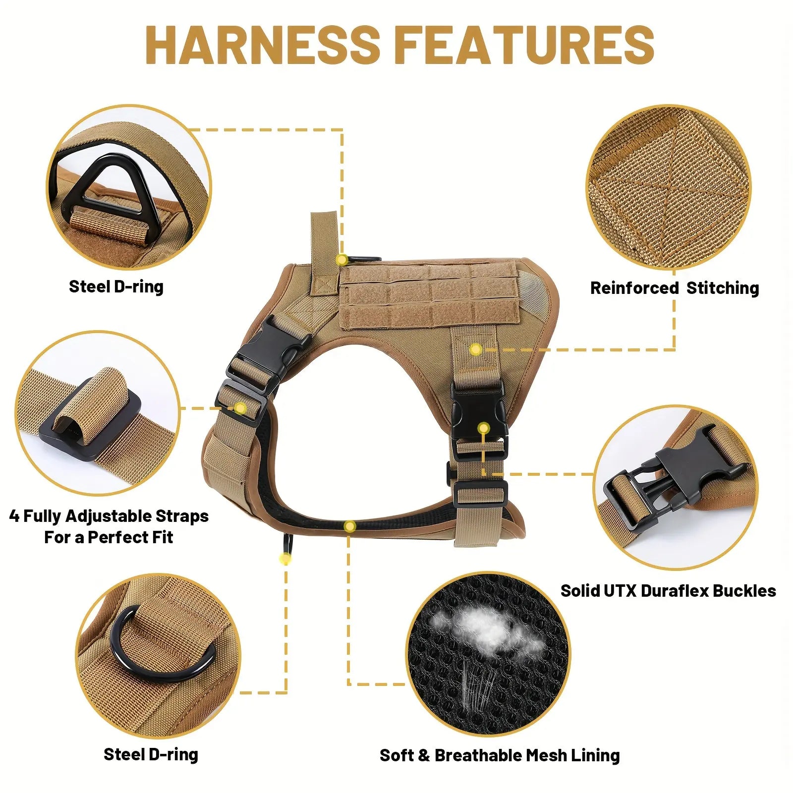 Tactical Dog Harness — Adjustable Reflective Vest for Hiking & Training