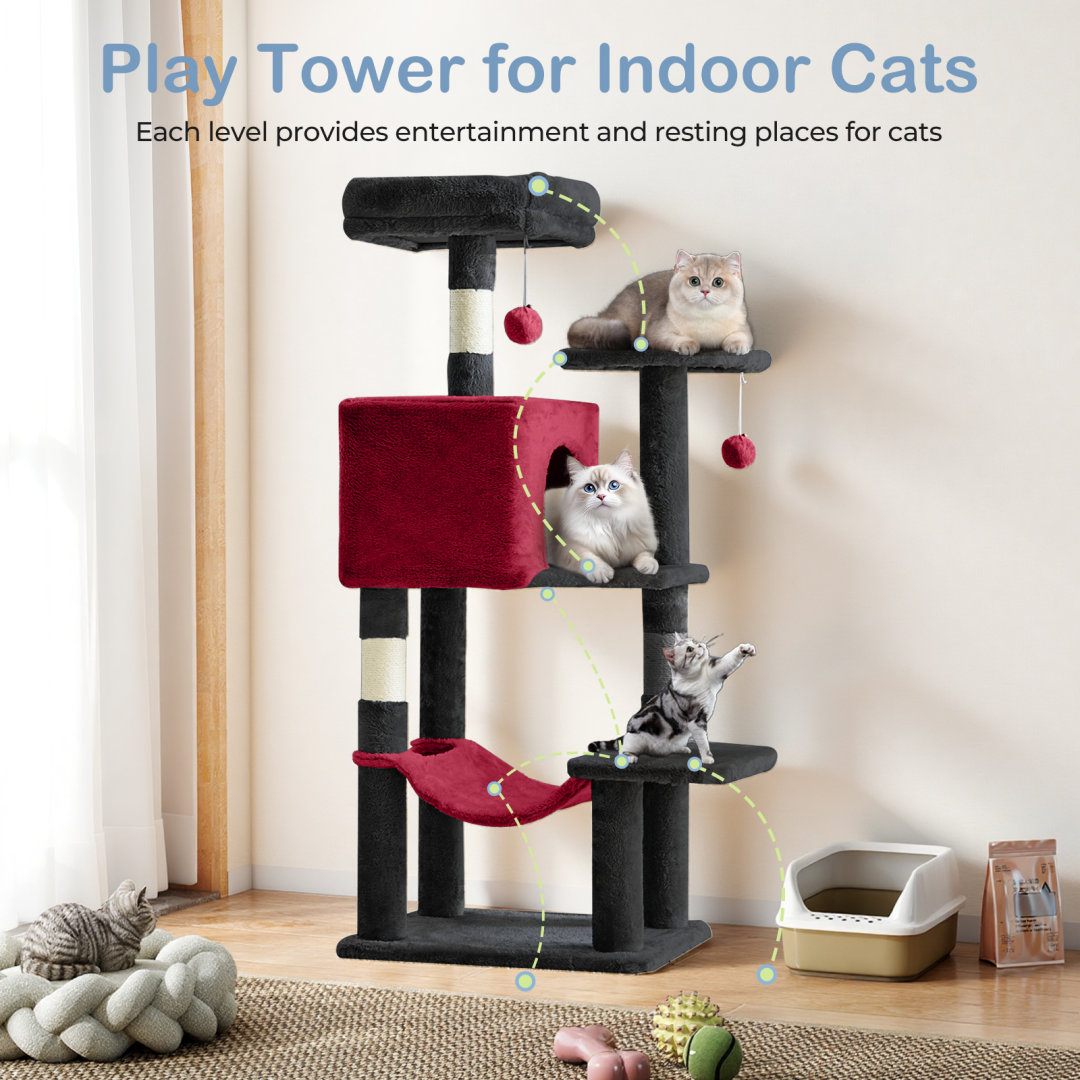 44-Inch Cat Tree Tower with Sisal Scratching Posts & Hammock