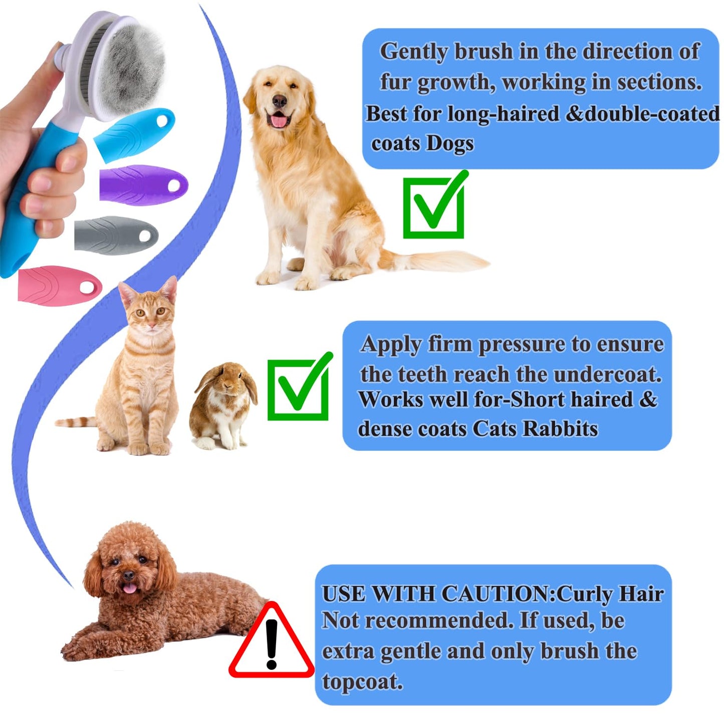 Self-Cleaning Slicker Brush for Dogs & Cats - Deshedding Tool