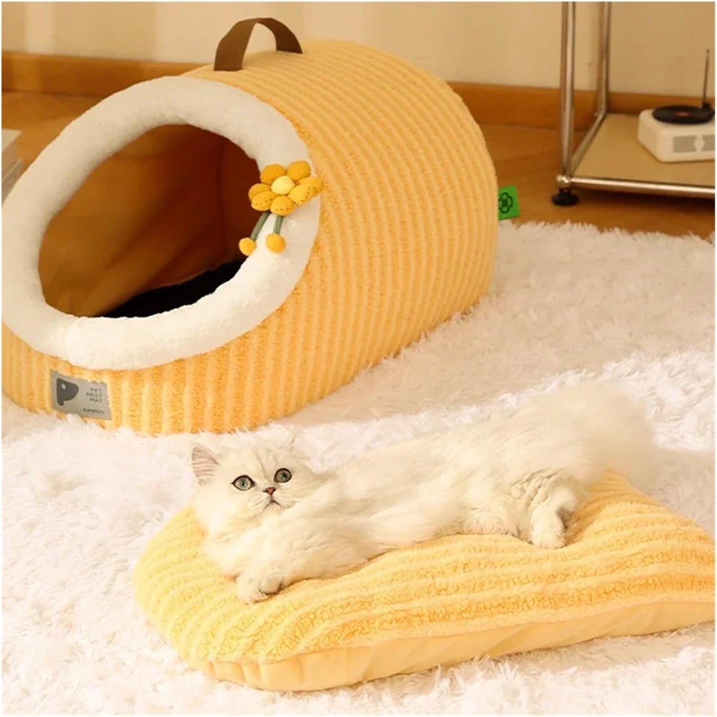 Calming Cat Cave Bed with Washable Cushion for Indoor Cats