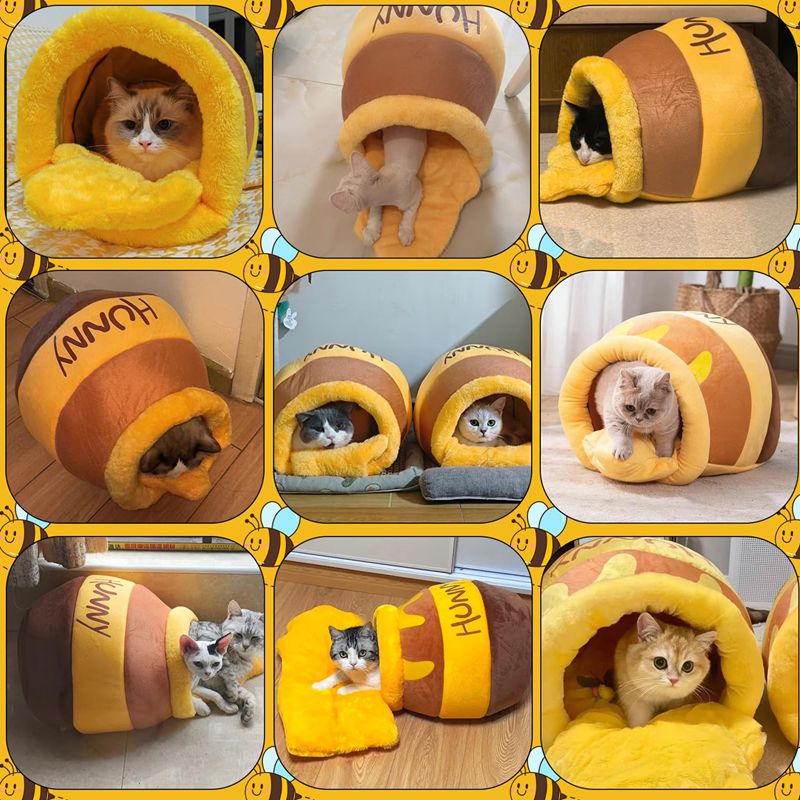 Honey Pot Cat Cave Bed — Cozy Memory Foam Hideaway