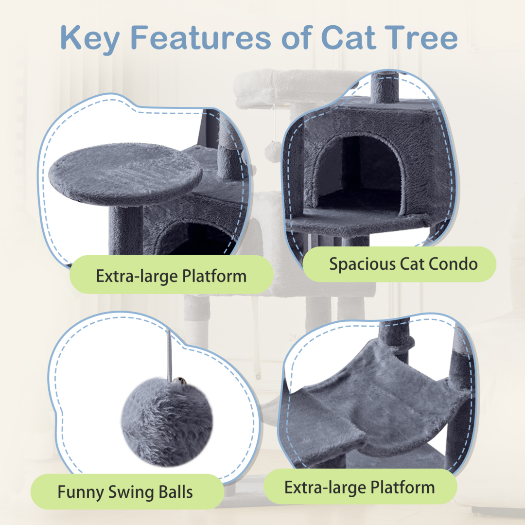 44-Inch Cat Tree Tower with Sisal Scratching Posts & Hammock