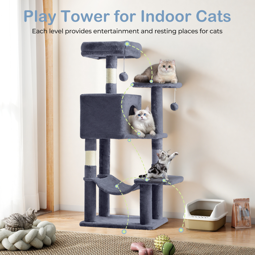 44-Inch Cat Tree Tower with Sisal Scratching Posts & Hammock