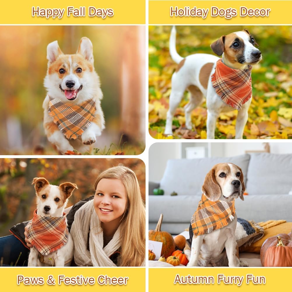 Additional view of Fall Plaid Dog Bandana with Tassels — Cozy Autumn Scarf