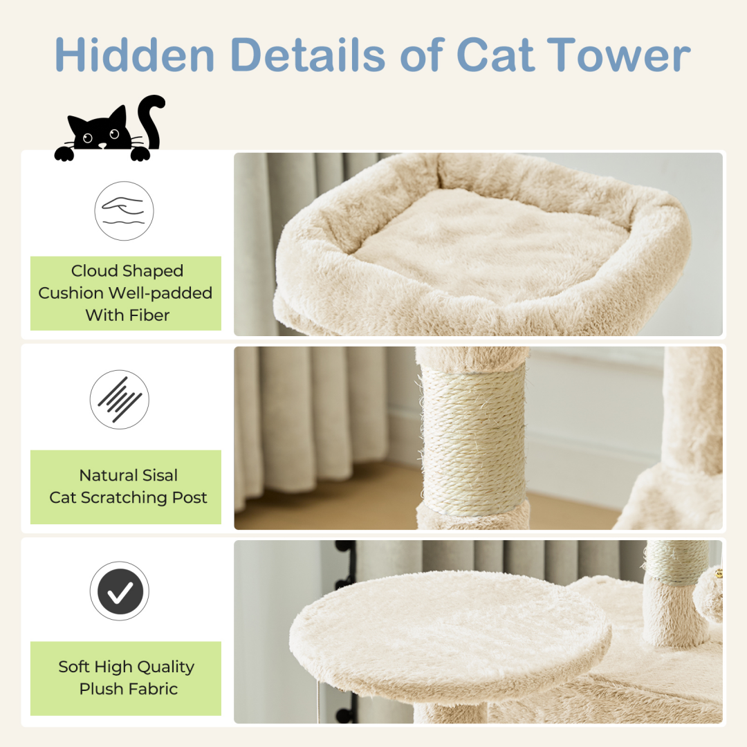 44-Inch Cat Tree Tower with Sisal Scratching Posts & Hammock