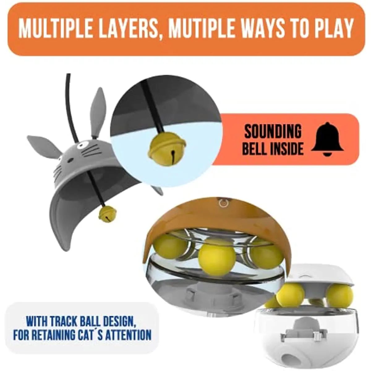 Interactive Cat Treat Dispenser Tower with Bell Toy