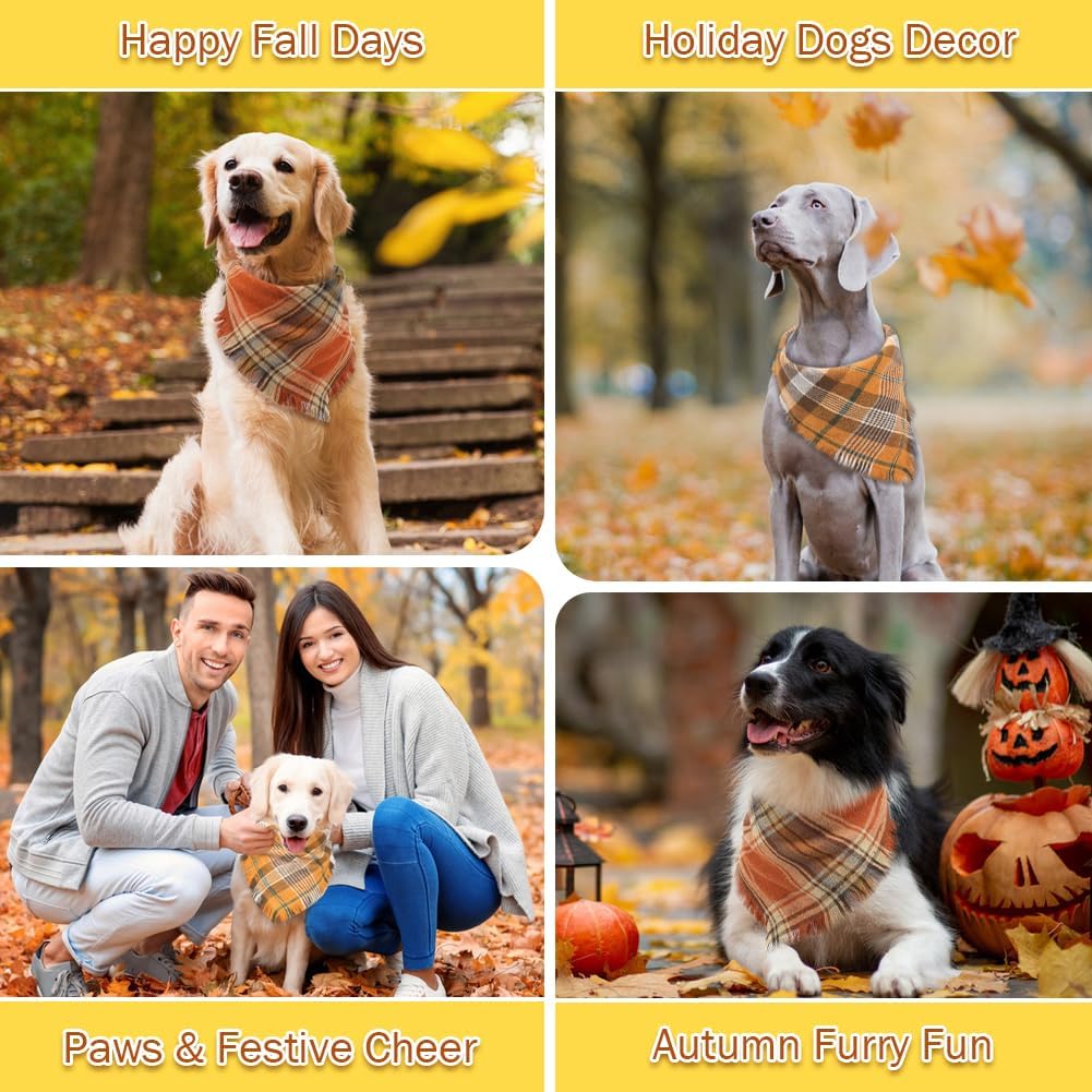 Additional view of Fall Plaid Dog Bandana with Tassels — Cozy Autumn Scarf