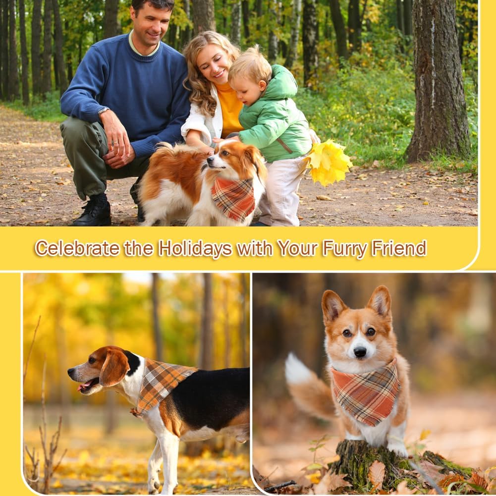 Additional view of Fall Plaid Dog Bandana with Tassels — Cozy Autumn Scarf