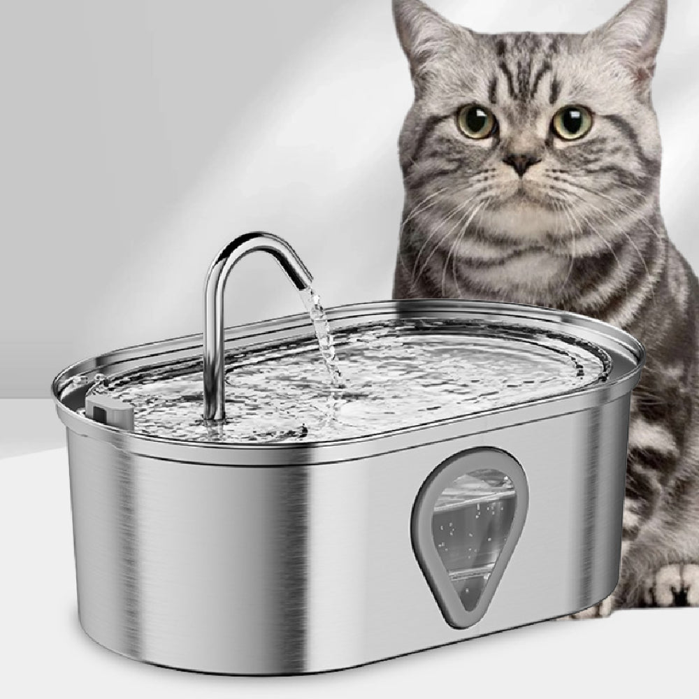 Stainless Steel Cat Water Fountain — 3.5L Smart Pet Drinking Bowl
