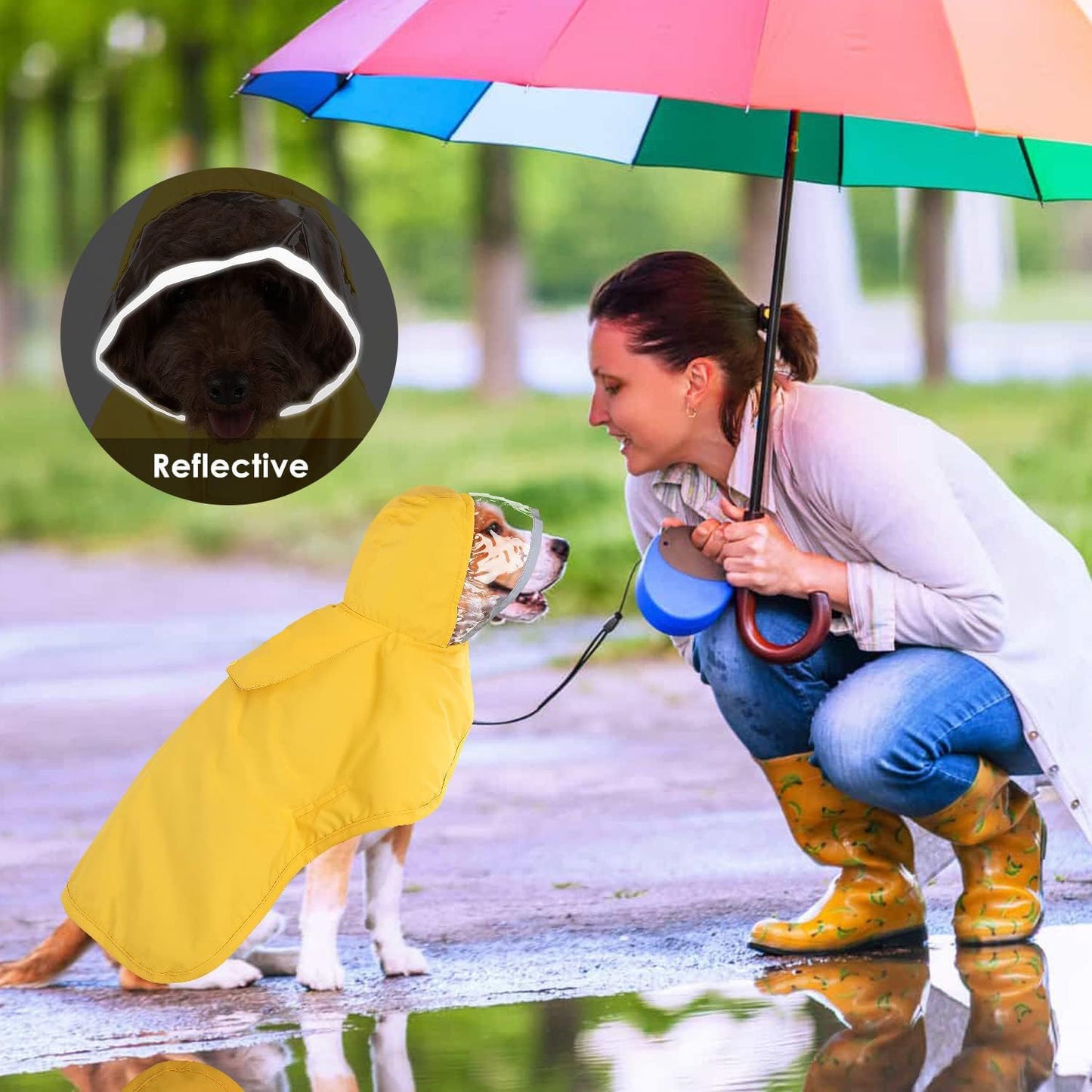 Hooded Dog Raincoat with Clear Visor Cap for Small Dogs
