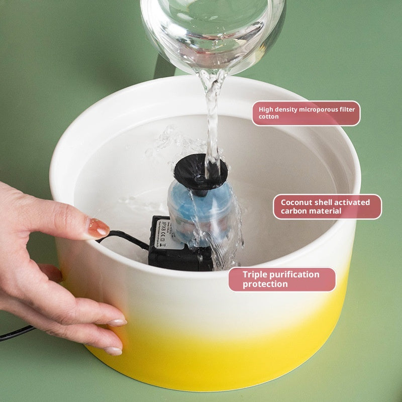 Ceramic Cat Water Fountain — Electric Drinking Dispenser