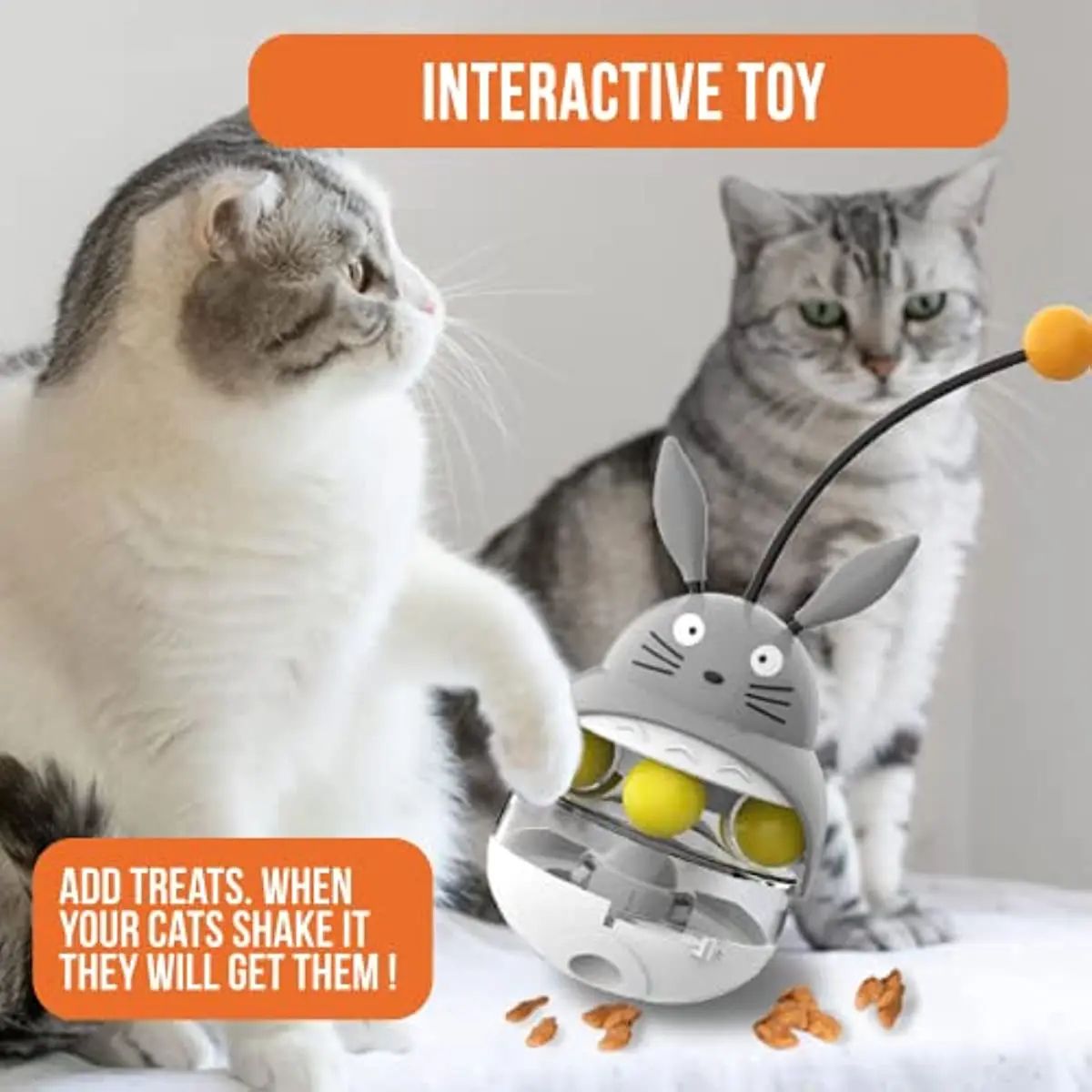 Interactive Cat Treat Dispenser Tower with Bell Toy
