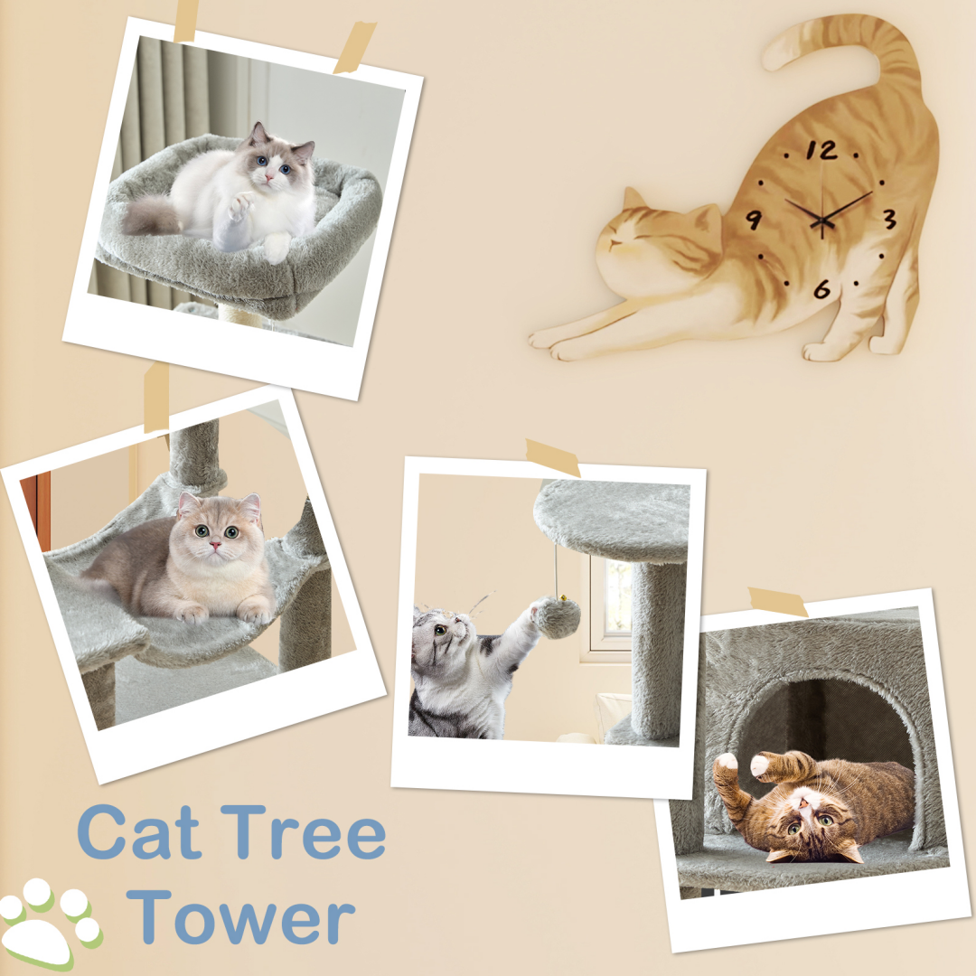 44-Inch Cat Tree Tower with Sisal Scratching Posts & Hammock