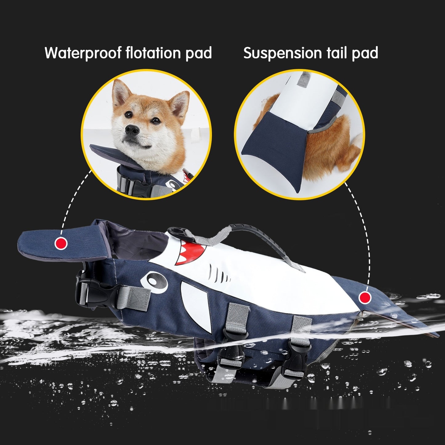 Dog Life Jacket — Shark Swim Vest with Safety Handle