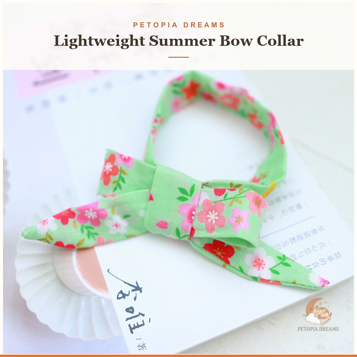 Petopia template – Floral green summer bow collar