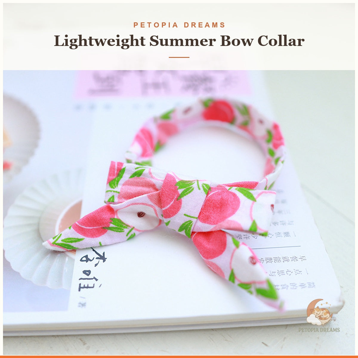 Petopia template – Peach summer bow collar